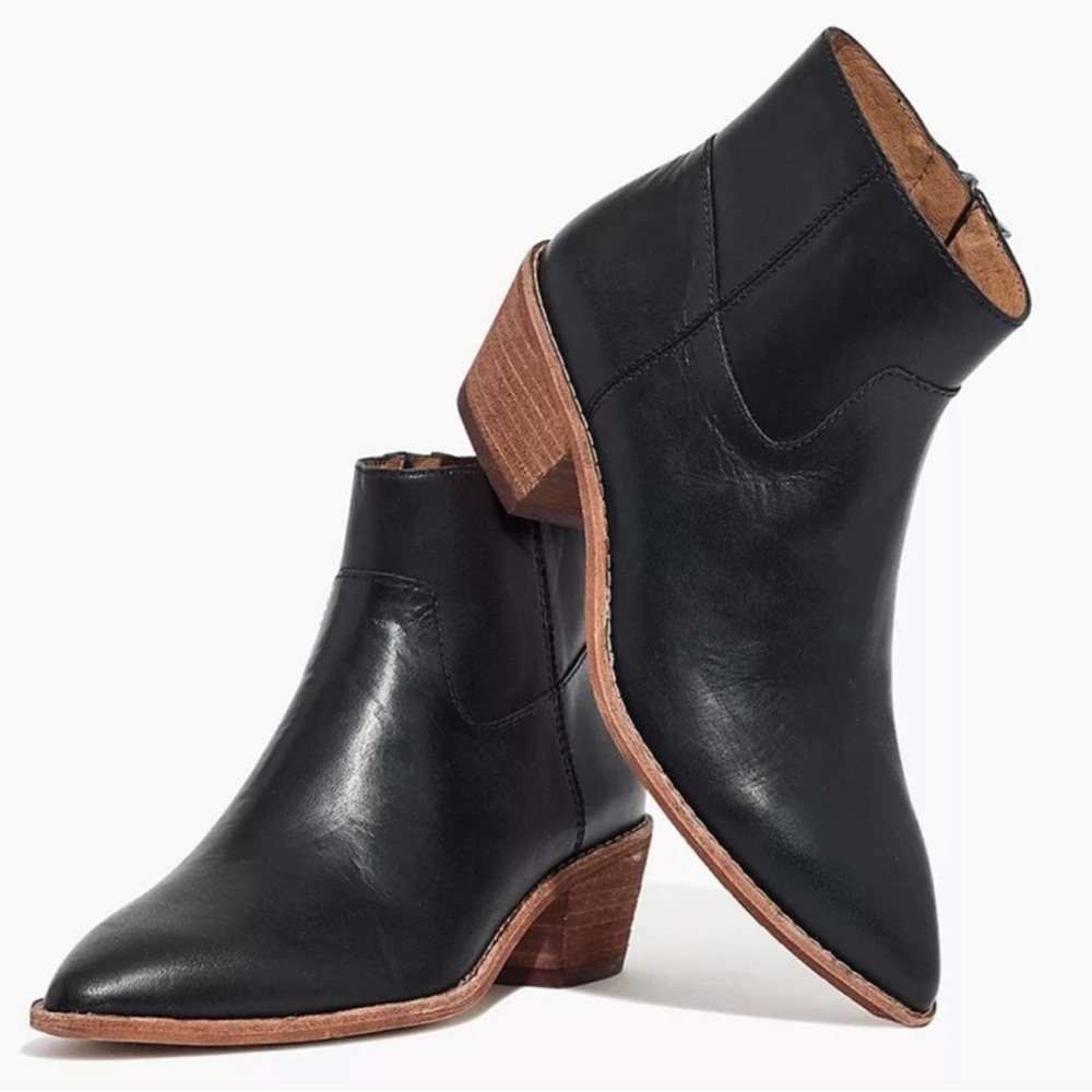 Madewell Charley Black Leather Pointed Western Ankle Boot